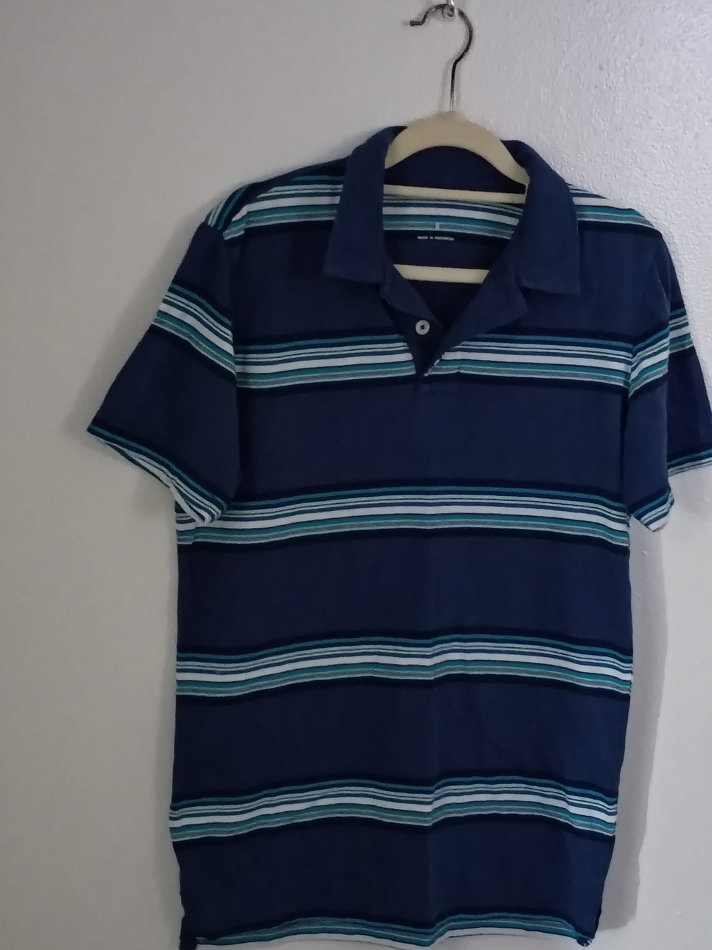 Aeropostale Navy Blue Striped Polo with Teal & White Accents